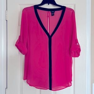 Torrid 1x Pink Sheer Blouse with Black Trim
